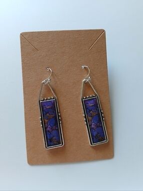 Fashion Jewelry Purple Stone Rectangle Drop Earrings with Silver Frame